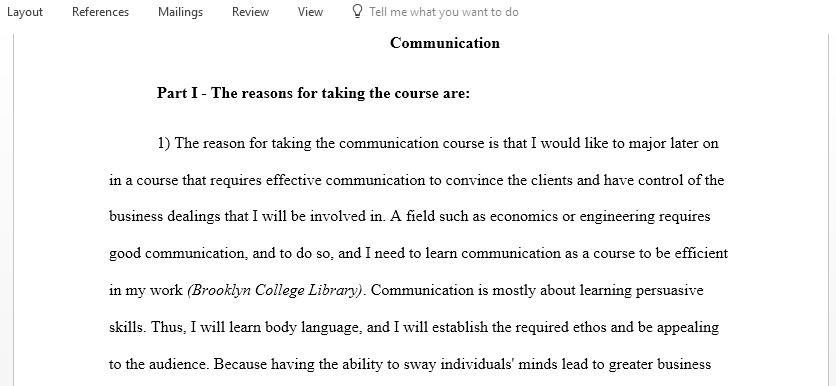 Write a discussion post on Why you are taking communication course