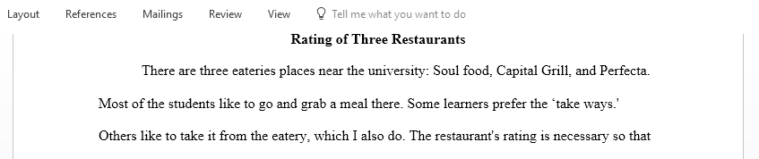 Rating of Three Restaurants