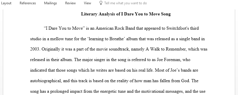 Literary Analysis of the song Dare You to Move