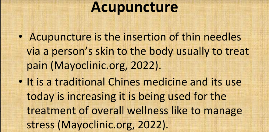 Develop a PowerPoint presentation that will address Acupuncture therapy