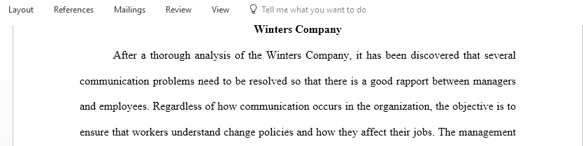 Written Assignment for The Winters Company case study