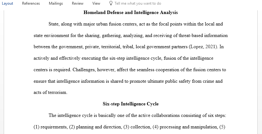 Briefly describe the six-step intelligence cycle