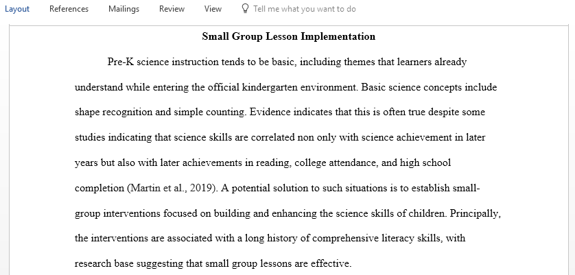 Small Group Lesson Implementation
