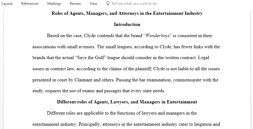 Different roles that agents managers and lawyers play as it relates to entertainers