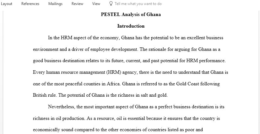 Complete a PESTEL spreadsheet and also complete a written analysis of the various issues HRM has to contend with in the country assigned to you