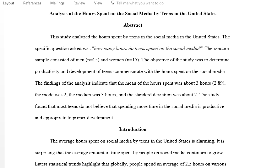 Analysis of the Hours Spent on the Social Media by Teens in the United States