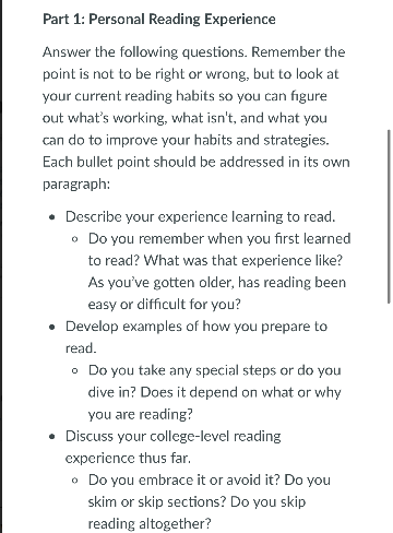 Describe your experience learning to read