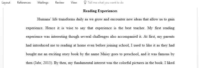 Describe your experience learning to read