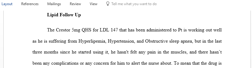 Critique the Lipid Follow Up Soap note