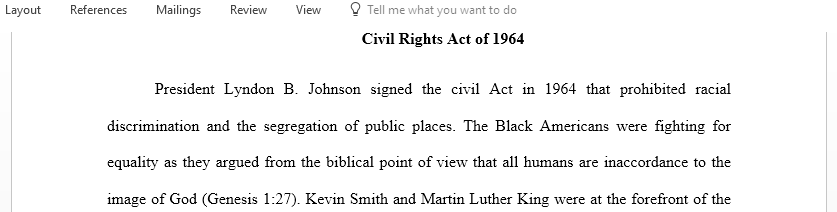 Write a reflection for the video The Civil Rights Acts of 1964