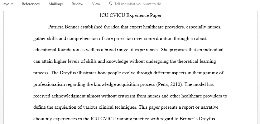 Write a exemplar from a personal experience in your nursing practice