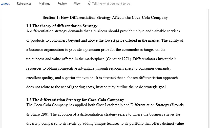 The impact on Coca Cola from Differentiation Strategy
