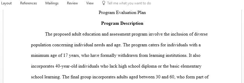 Using a writing style and terminology appropriate for a professional program evaluation plan write an introduction to the evaluation plan for your selected program