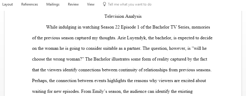 Television Analysis for Bachelor TV Series