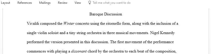 Listen and explain the piece first movement from Vivaldi Winter from his Four Season