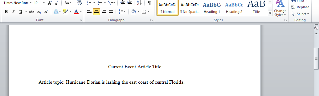 Briefly write the Current Event Article Title