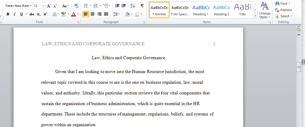 Discuss the Law Ethics and Corporate Governance.