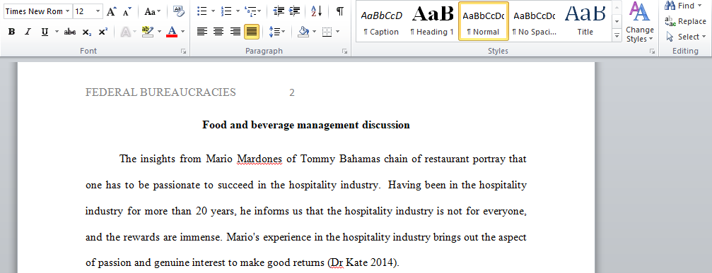 Discuss the food and beverage management