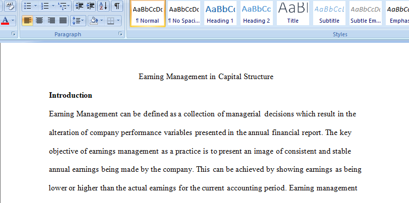 Outline the Earning Management in Capital Structure