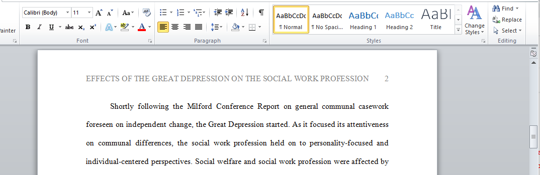 Effects of the Great Depression on the Social Work Profession