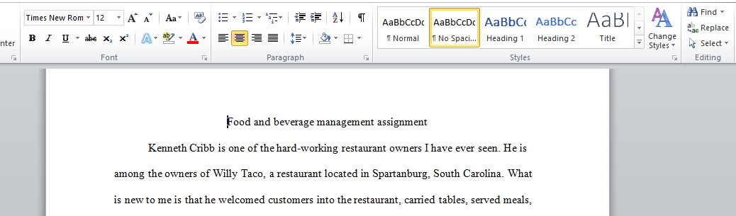 Food and beverage management assignment2