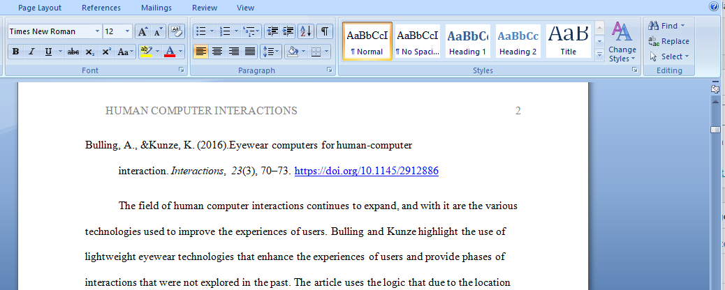 Write an Annotated Bibliography on Human Computer Interactions (HCIs)