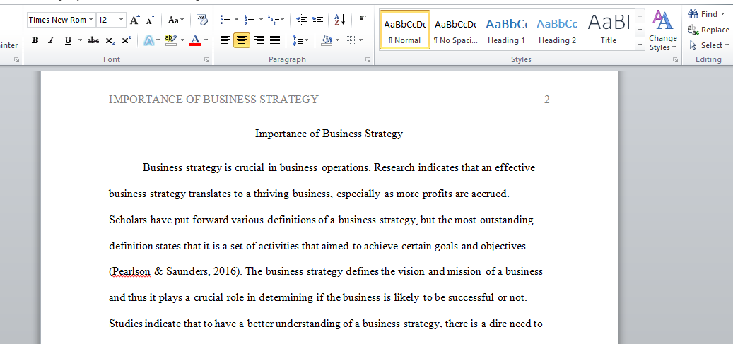 Research on Importance of Business Strategy..