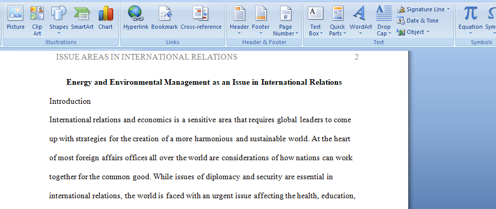 Issue Areas in International Relations on Energy and Environment