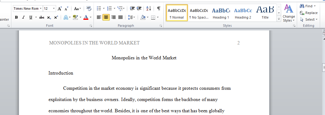 Monopolies in the World Market