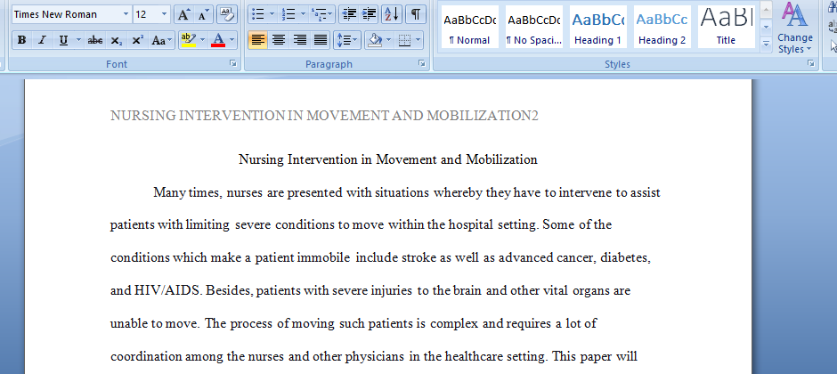 Nursing Intervention in Movement and Mobilization