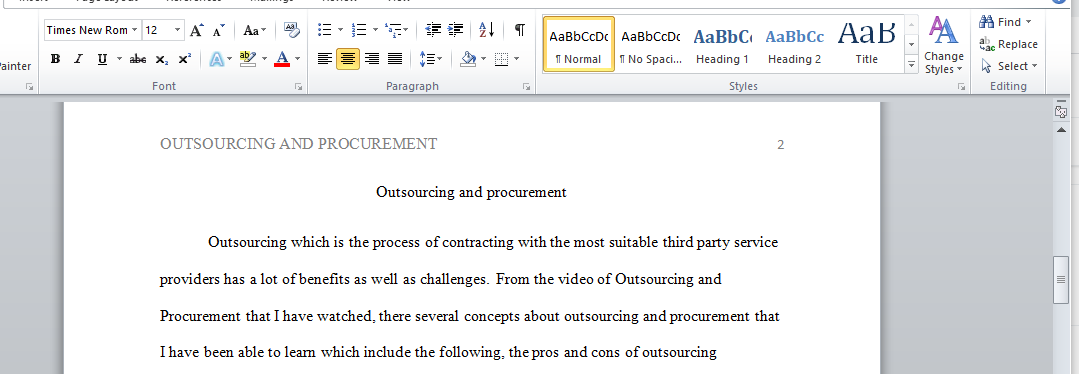 Outsourcing and procurement
