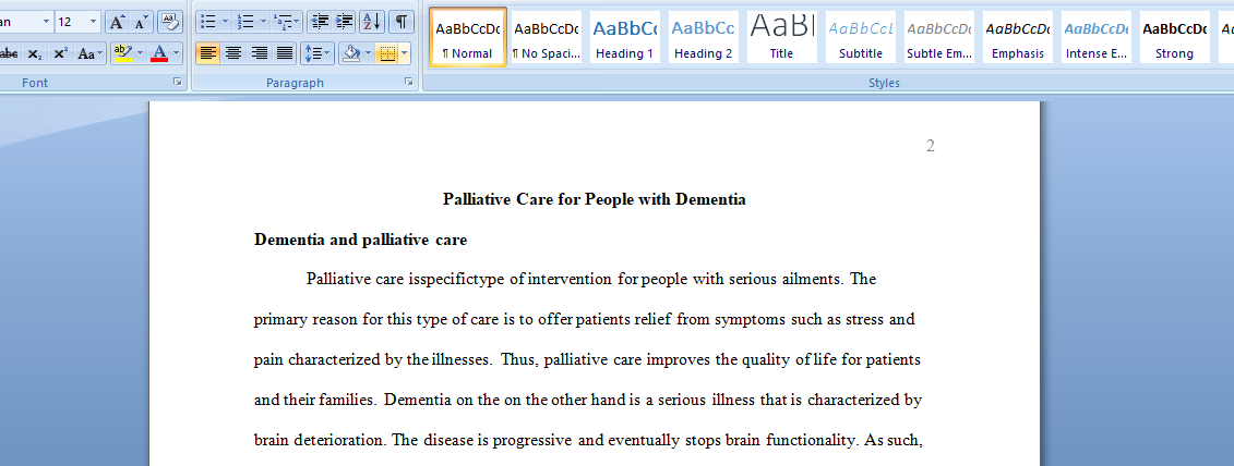 Palliative Care for People with Dementia