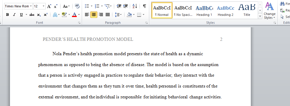 Pender’s Health Promotion Model