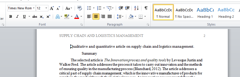 Qualitative and quantitative article on supply chain and logistics management.