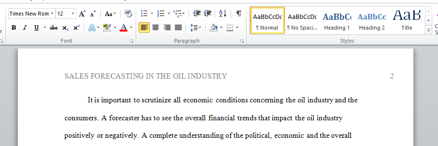 Sales Forecasting In the Oil Industry