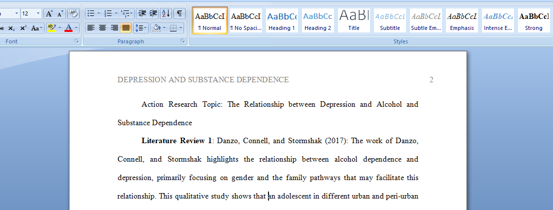 The Relationship between Depression and Alcohol and Substance Dependence