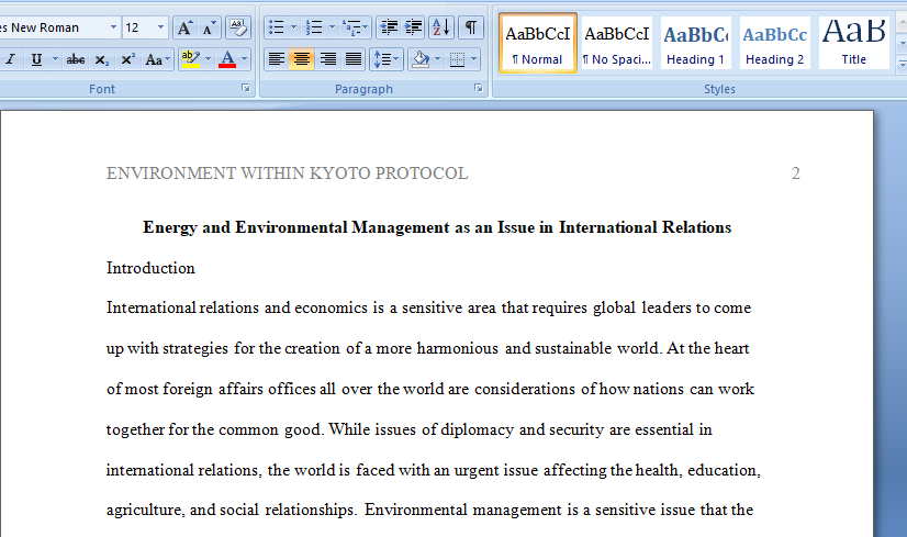 Discuss the environment within Kyoto protocol