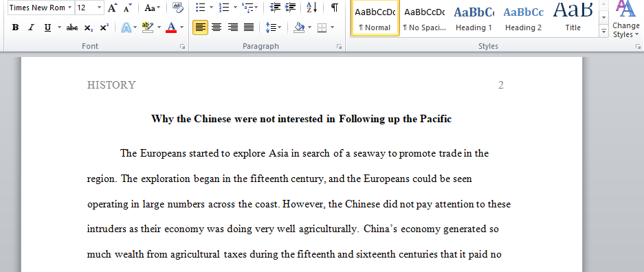 why chinese were not interested to follow the pacific.