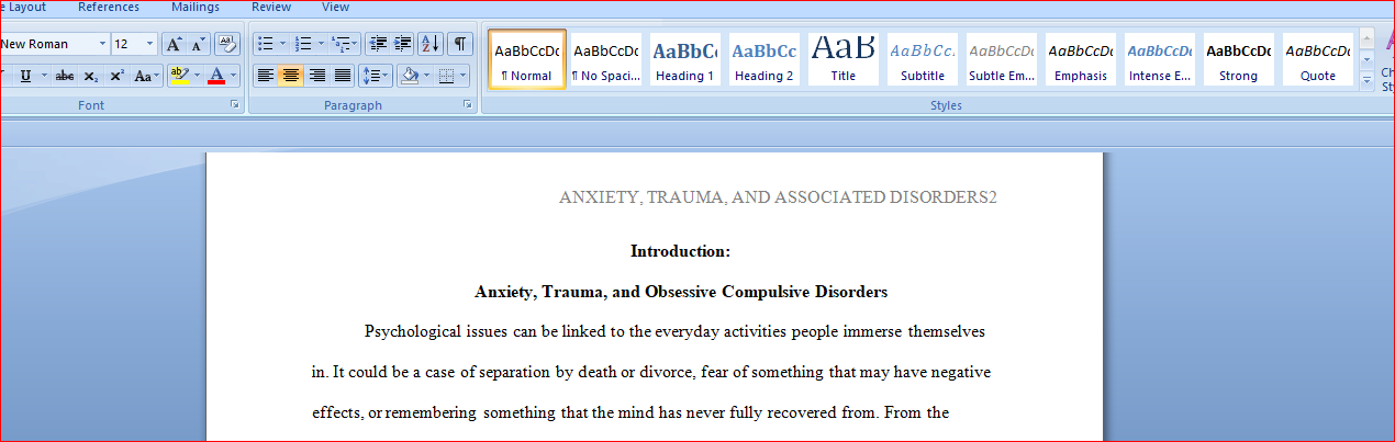 Anxiety, Trauma, and Obsessive Compulsive Disorders