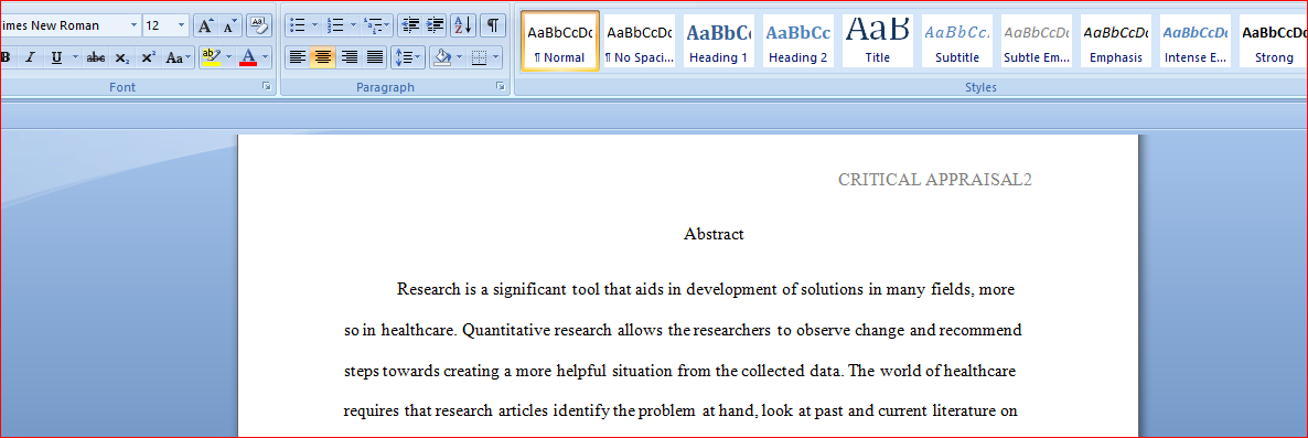 Evaluate the Critical Appraisal of Quantitative Research