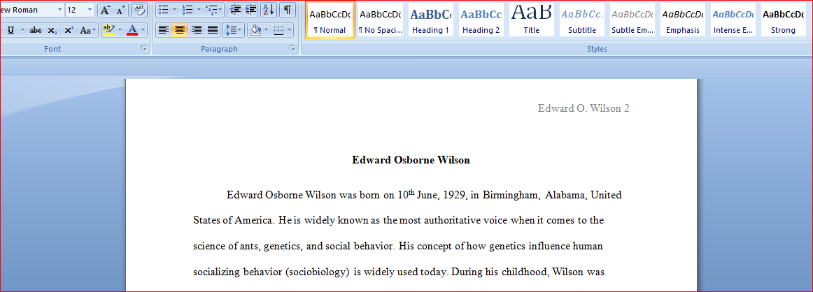 Write Edward O. Wilson Biography