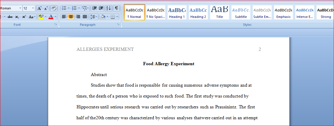 Describe a Food Allergy Experiment