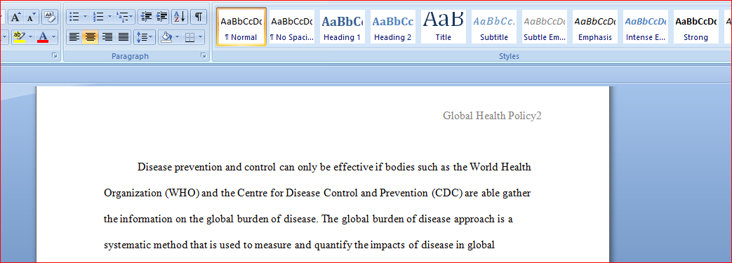 Global Burden of Disease and the Global Health Policy