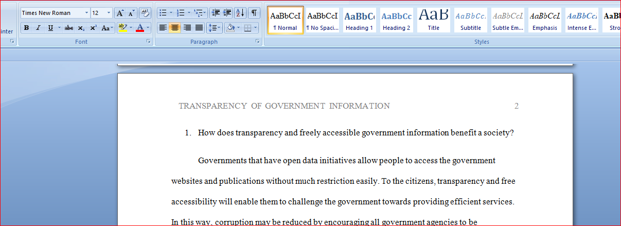 Transparency and Free Accessibility of Government Information