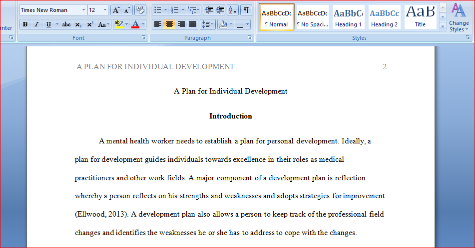 Write a comprehensive plan for individual development