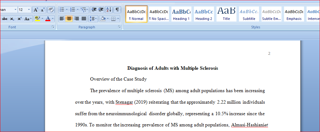 Discuss diagnosis or treatment of Adults with Multiple Sclerosis Option.