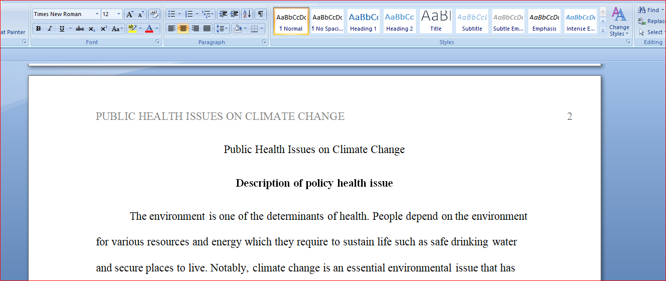 Public Health Issues on Climate Change