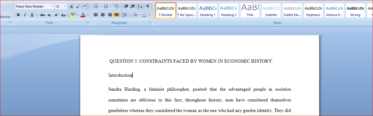CONSTRAINTS FACED BY WOMEN IN ECONOMIC HISTORY