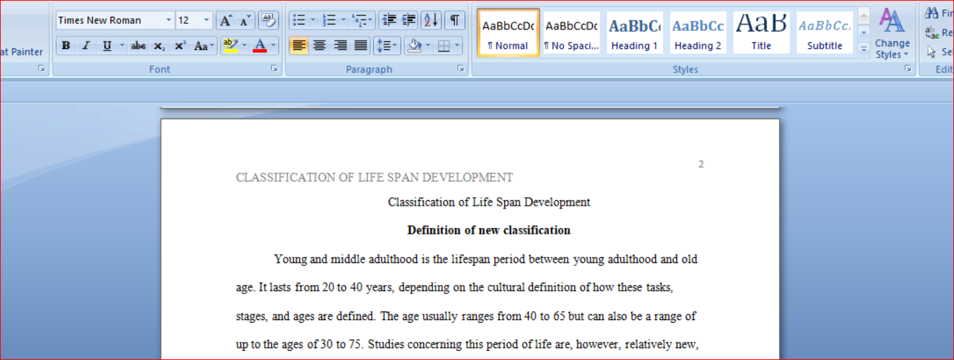 Classification of Life Span Development