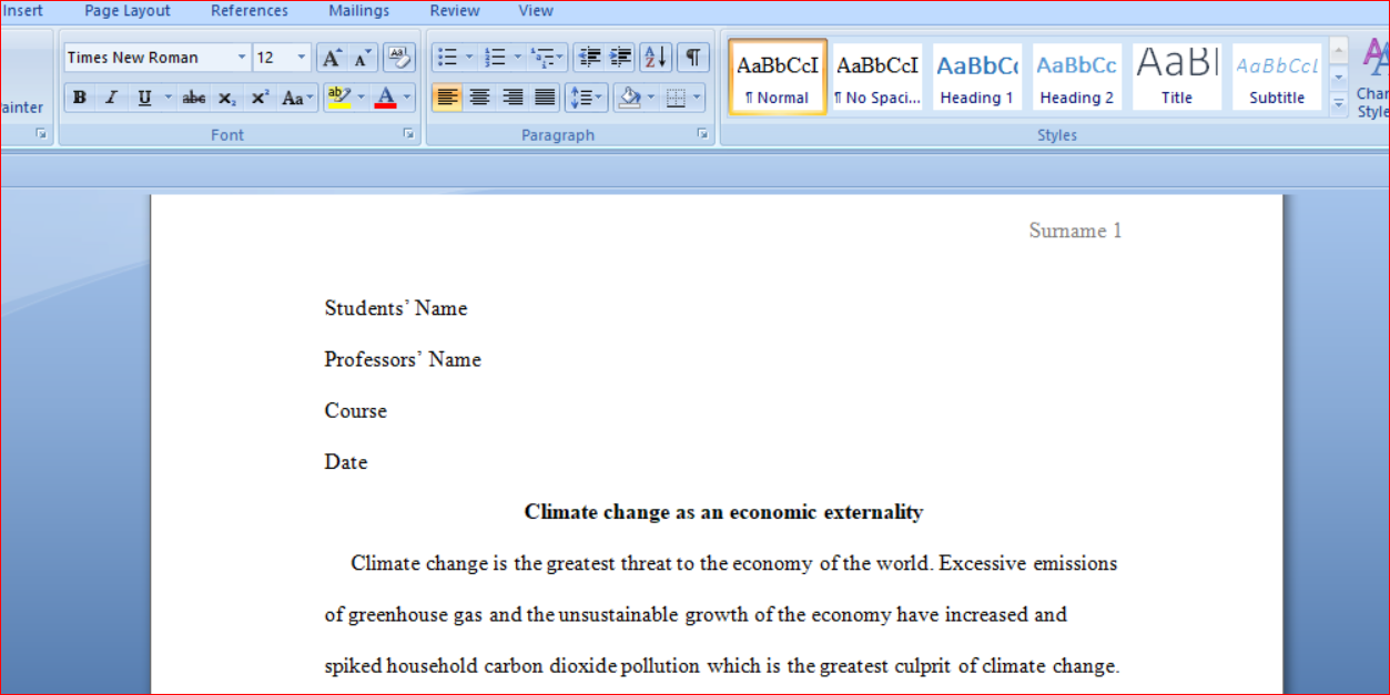 Climate change as an economic externality